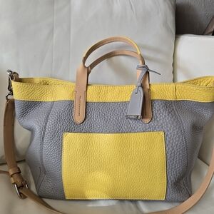 Cole Haan Crosby Colorblock Yellow and Gray Leather Tote Bag